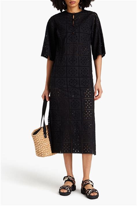 Ganni Broderie Anglaise Cotton Midi Dress The Outnet