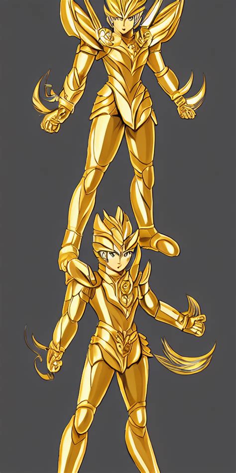 Krea Ai Full Shot Of Saint Seiya Knight Wearing Golden Cat