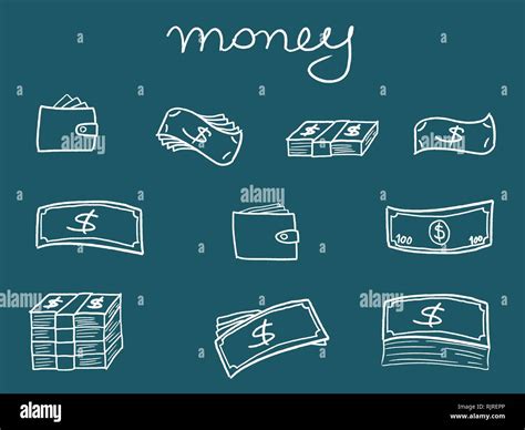 Money Icons Sketchy Doodle Style Illustration With Banknotes And