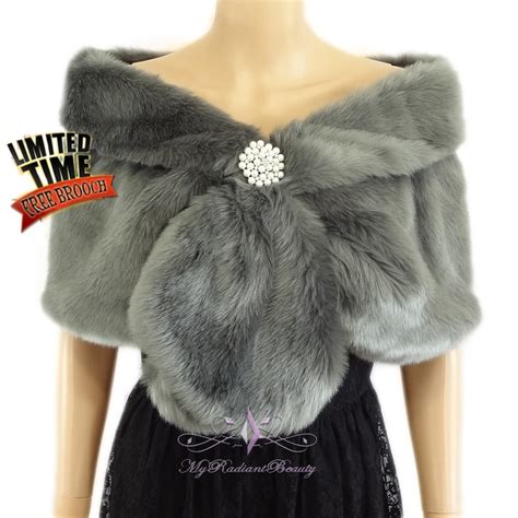 Faux Fur Stole Gray Faux Fur Wrap Wedding Shawl Bridal Fur Etsy