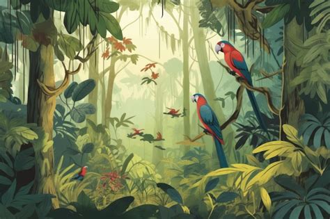 Premium Ai Image Tropical Wallpaper With Plants And Birds Background