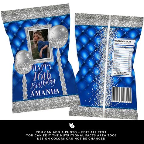 Blue and Silver Chip Bag Chip Bag With Picture Blue and - Etsy