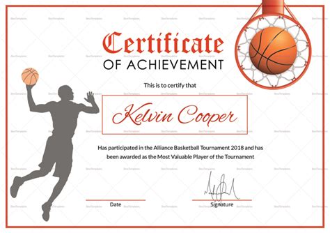 Basketball Award Achievement Certificate Design Template In Word Psd