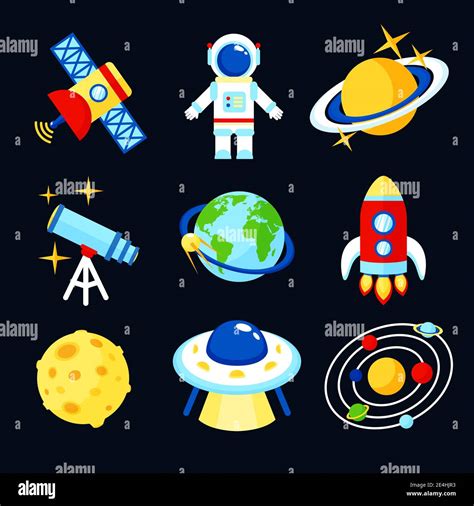 Space And Astronomy Icons Set Of Earth Rocket Moon Astronaut Isolated