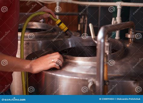 Young Male Brewer Working At Craft Beer Production Stock Photo Image