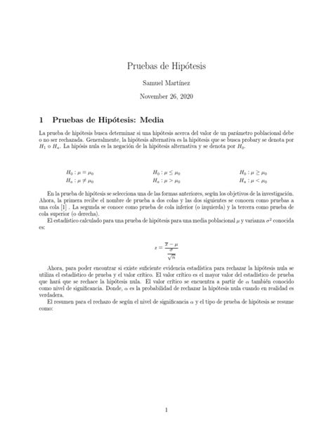 Pruebas De Hip Tesis La Media Pdf Desviación Estándar Prueba De Hipótesis Estadísticas