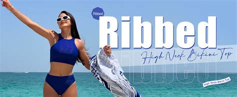 Amazon Dobreva Women S Bikini Top High Neck Swimsuit Racerback Ribbed Bathing Suit Crop