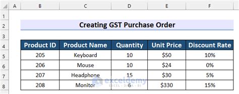 Creating Gst Purchase Order Format In Excel Free Template