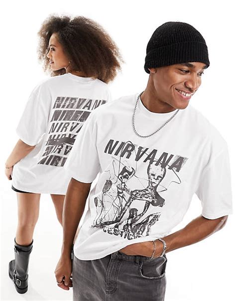 Asos Design Unisex T Shirt In Weiß Mit Lizenziertem Nirvana Print Und