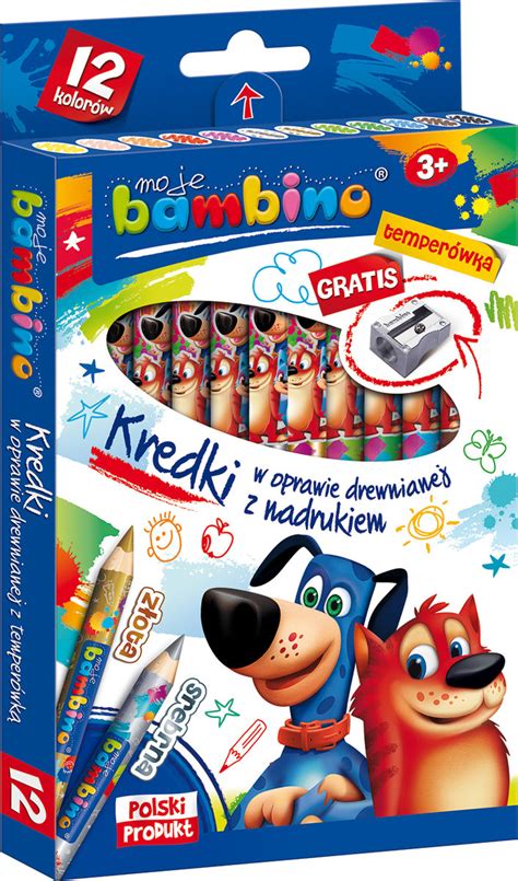 Kredki BAMBINO w oprawie drewnianej 12 kolorów z nadrukiem