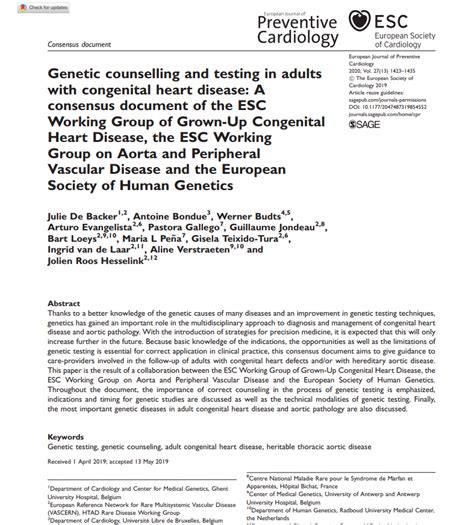 Genetic Counselling And Testing In Adults With Congenital Heart Disease