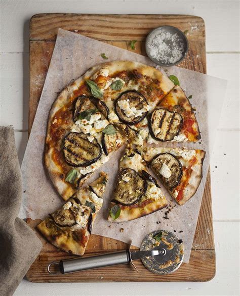 Pizza With Grilled Aubergine Pesto And Goats Cheese Drizzle And Dip