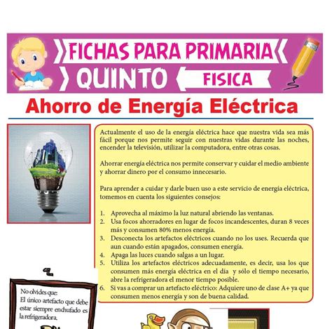 Ahorro De Energía Eléctrica Para Quinto De Primaria