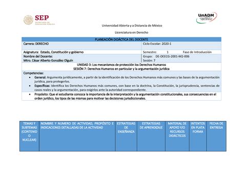 Planeaci N Did Ctica Sesi N Licenciatura En Derecho Planeaci N Di