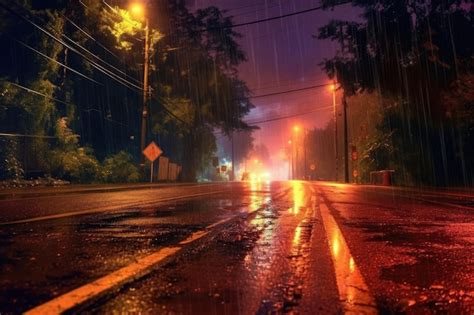 Premium AI Image | A photo of a wet road on a rainy night Generative AI