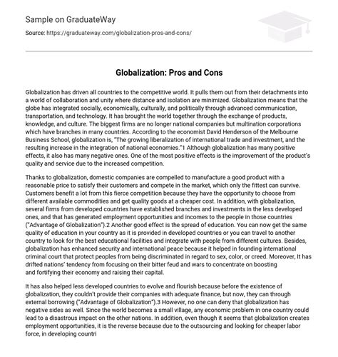 ⇉globalization Pros And Cons Essay Example Graduateway