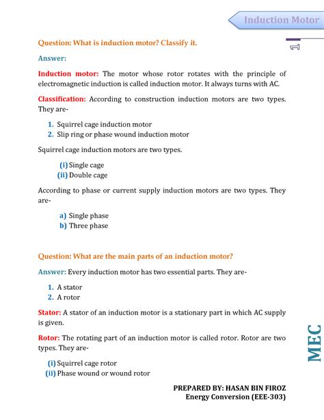 Induction Motor Lecture Notes 1 15 PREPARED BY HASAN BIN FIROZ MEC