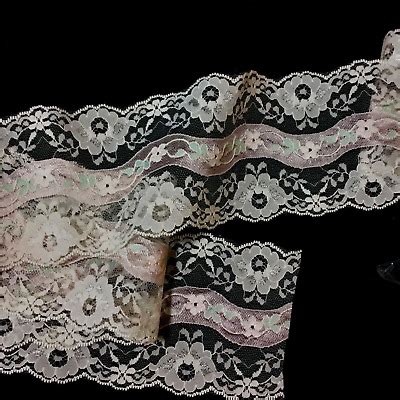 Vintage Double Scalloped Lace Trim Floral Lace Trim Ivory Pink