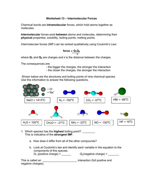 Intermolecular Forces Worksheet And Answers Ch U A Intermo