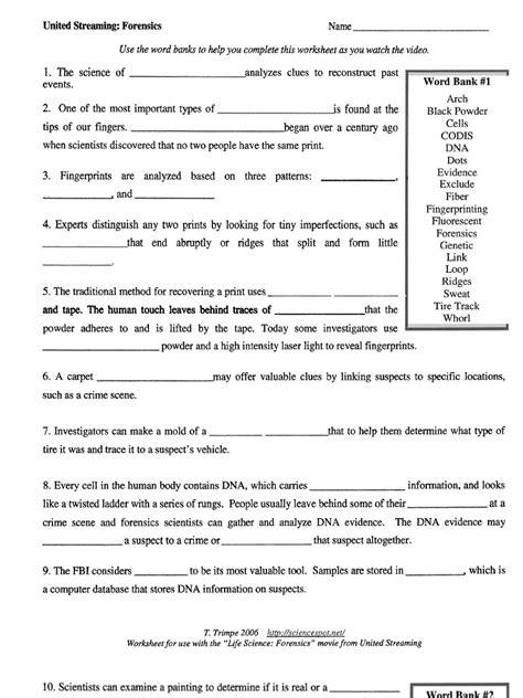 Forensic Video Worksheet Pdf Forensic Science Fingerprint