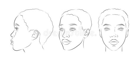 Vector African American Woman Face Set Of Dark Skinned Women Portrait Three Different Angles