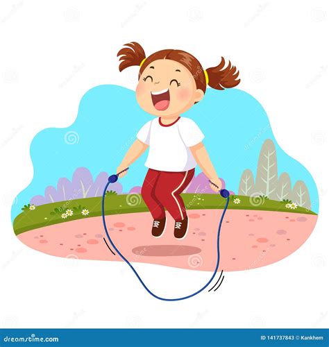 Cuerda De Salto Feliz De La Niña En El Parque Ilustración Del Vector