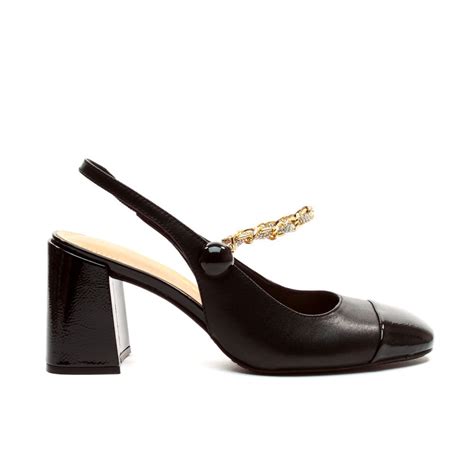 Slingback Couro Preto Salto Bloco Cecconello Preto