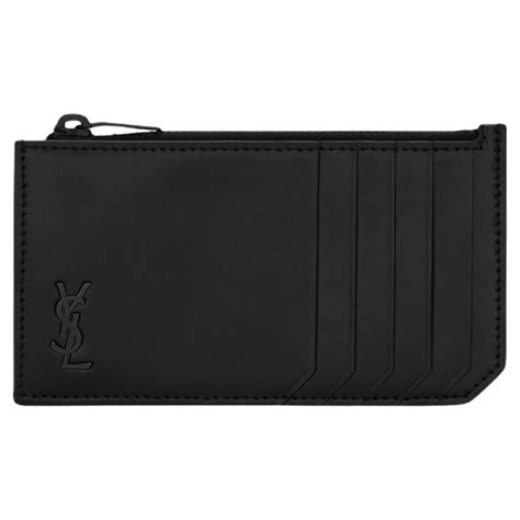 New Saint Laurent Black Tiny Cassandre Leather Card Holder Wallet For