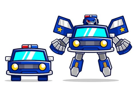 Transformar robot de coche de policía de dibujos animados | Vector Premium