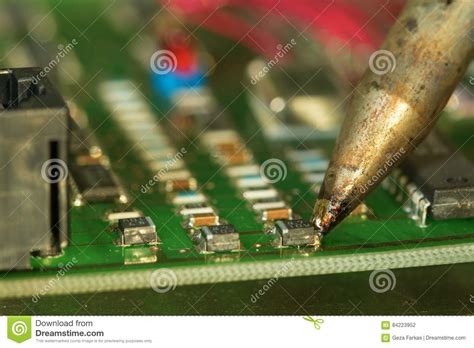 Repair Electronic Circuit Board With Soldering Iron Stock Photo Image