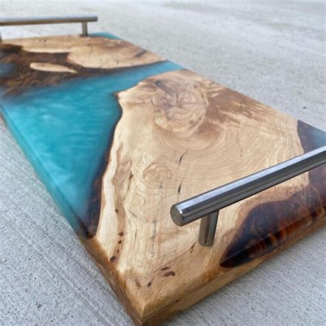 Turquoise Epoxy Charcuterie Board With Handles Woodify Usa