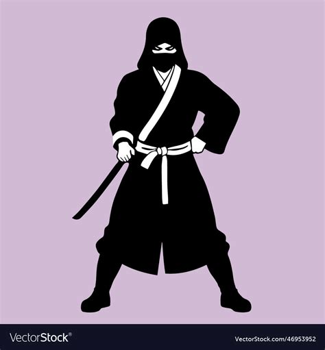 Ninja silhouette on a purple background Royalty Free Vector