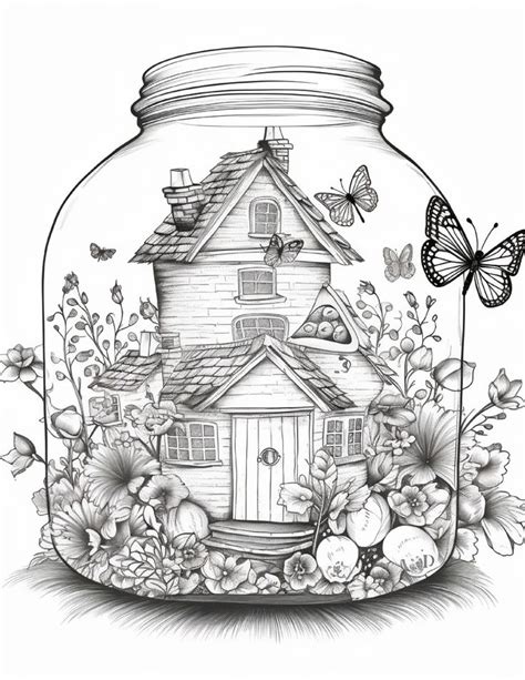 Magical Tiny Houses In Jar Coloring Book 50 Adorable Tiny Houses In