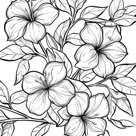 Un Dibujo En Blanco Y Negro De Flores Con Hojas Foto Premium