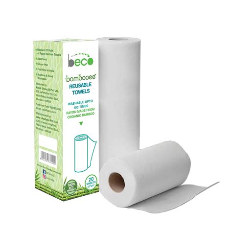 Bambooee Eco Friendly Reusable Kitchen Towel Roll 20 Sheets Natural