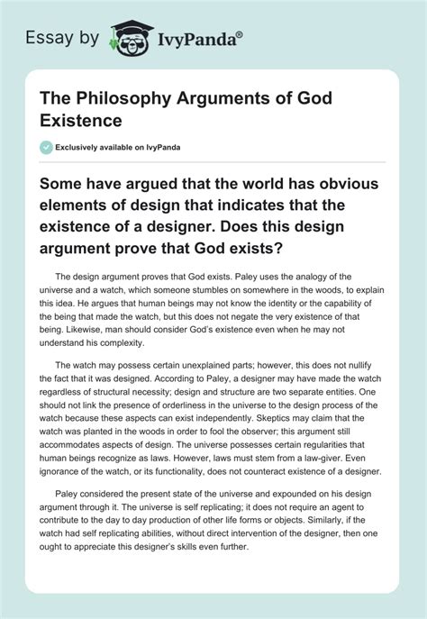 The Philosophy Arguments Of God Existence Words Essay Example