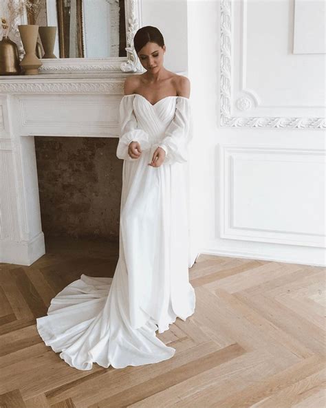 Long Train Wedding Dress Off The Shoulder Wedding Dress Chiffon Bridal