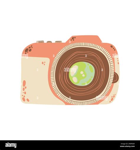 Cute photo camera icon in cartoon flat design. DSLR camera clip art in doodle style. Vector ...