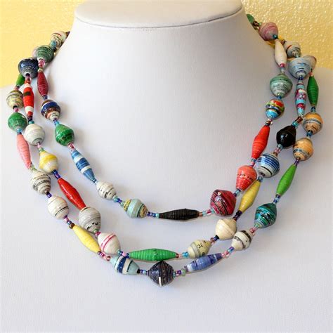 Multi Color Paper Beads Necklace Extra Long By Mapenzigems