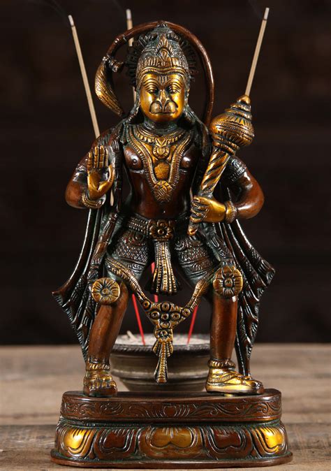 Hanuman Brass Standing Statue In Abhaya Mudra Holding Club Perfect For