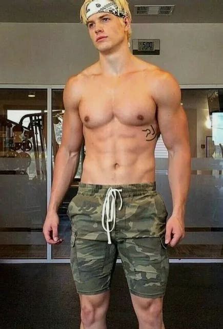 Shirtless Male Beefcake Muscular Blond Hair Gym Jock Hard Body Photo