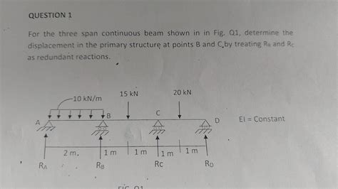 Solved QUESTION 1 For The Three Span Continuous Beam Shown Chegg