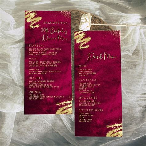 Luxury Royal Maroon Red And Gold Menu Card Drink Menu Template Digital