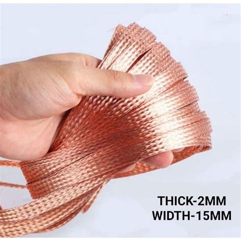 1m 15mm Flat Pure Copper Braid Cable Bare Copper Braid Wire Groundc