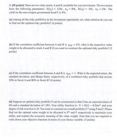 Solved 2 20 Points There Are Two Risky Assets A And B