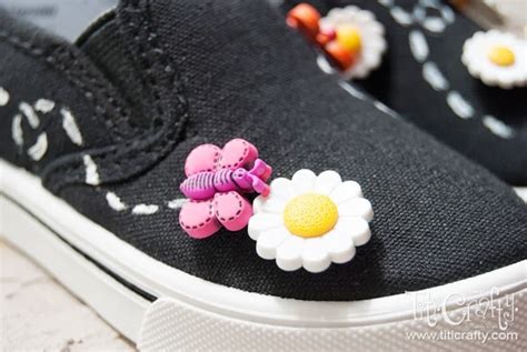 Diy Embellished Shoes With Daisy And Butterfly Buttons The Crafting Nook