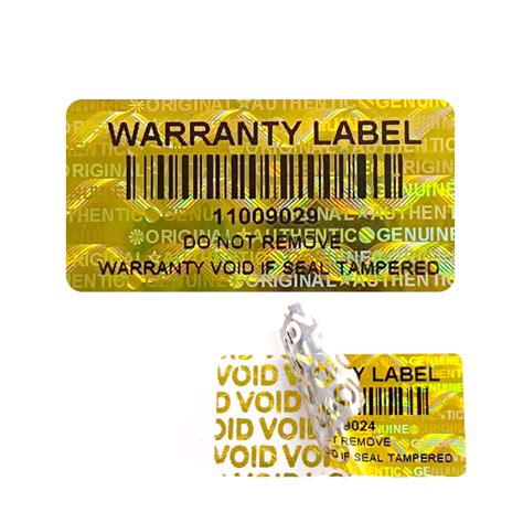 3x1 5cm Tamper Proof Stickers With Bar Code Gold Holographic Warranty