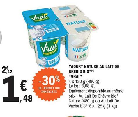 Promo Yaourt Nature Au Lait De Brebis Bio Vrai Chez E Leclerc