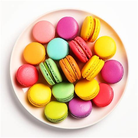 Premium Photo Colorful Macaroons On A Plate Top View Isolated On