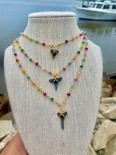 Colorful Shark Tooth Necklaces Gold Plated Shark Tooth Etsy